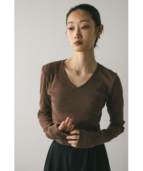 STYLEMIXER（スタイルミキサー）の「Vネックロングスリーブトップ（Tシャツ/カットソー・レディース・ホワイト/ブラウン/ブラック・FREE）」の15枚目の写真