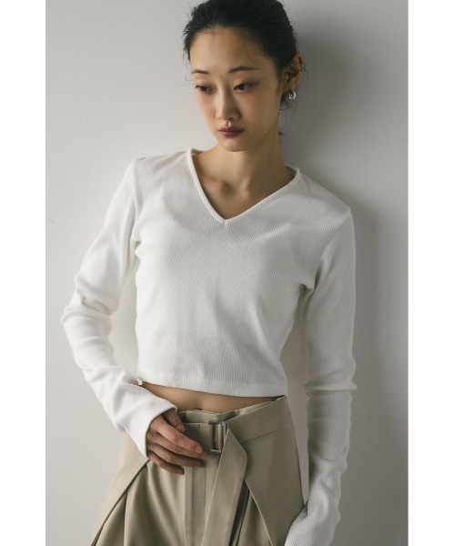 STYLEMIXER（スタイルミキサー）の「Vネックロングスリーブトップ（Tシャツ/カットソー・レディース・ホワイト/ブラウン/ブラック・FREE）」の22枚目の写真