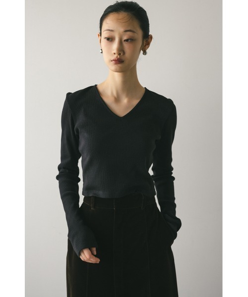 STYLEMIXER（スタイルミキサー）の「Vネックロングスリーブトップ（Tシャツ/カットソー・レディース・ホワイト/ブラウン/ブラック・FREE）」の9枚目の写真