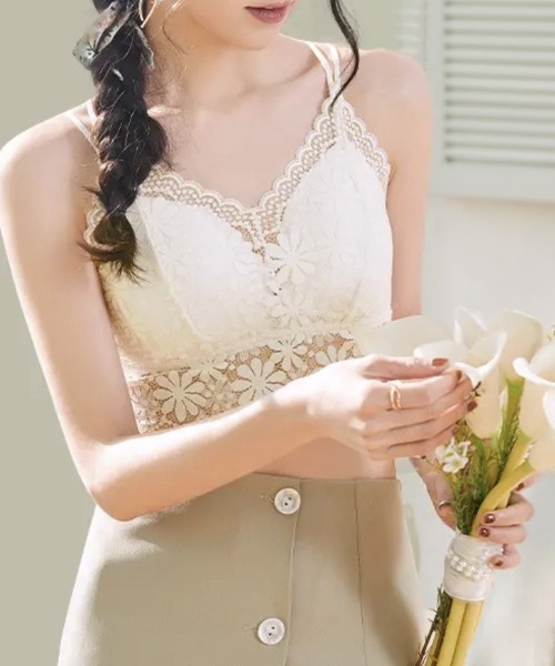 Miniministore（ミニミニストア）の「総レースキャミソールカップ付きブラトップ（インナーウェア/肌着・レディース・イエロー/グレイッシュベージュ/ブラック/ピンクベージュ/オフホワイト・L/M）」の12枚目の写真