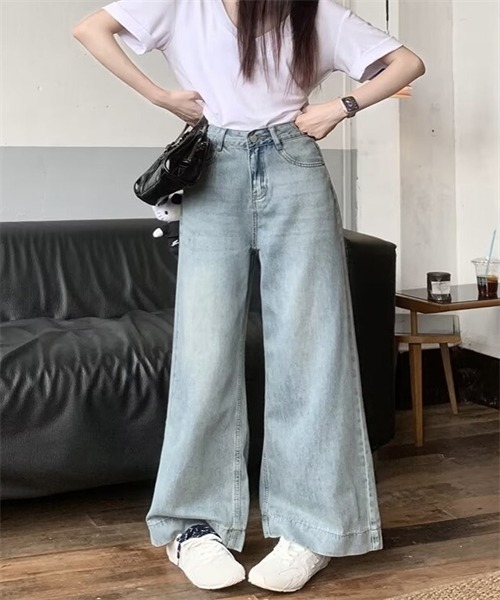 FREE STYLISTS(フリー スタイリスト)の「テンセルコットンデニムワイドパンツ(デニムパンツ・レディース・サックスブルー・S/M/L/XL/2XL)」の3枚目の写真
