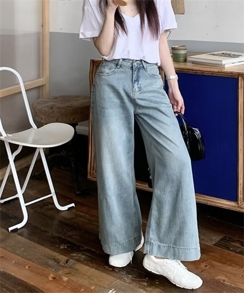 FREE STYLISTS(フリー スタイリスト)の「テンセルコットンデニムワイドパンツ(デニムパンツ・レディース・サックスブルー・S/M/L/XL/2XL)」の8枚目の写真