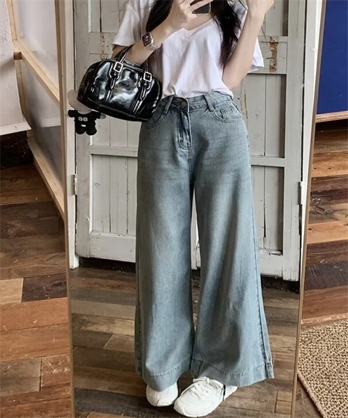 FREE STYLISTS(フリー スタイリスト)の「テンセルコットンデニムワイドパンツ(デニムパンツ・レディース・サックスブルー・S/M/L/XL/2XL)」の7枚目の写真