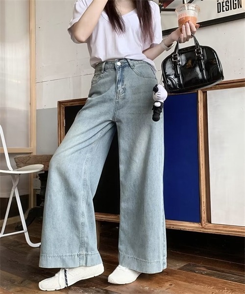 FREE STYLISTS(フリー スタイリスト)の「テンセルコットンデニムワイドパンツ(デニムパンツ・レディース・サックスブルー・S/M/L/XL/2XL)」の10枚目の写真