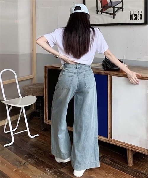 FREE STYLISTS(フリー スタイリスト)の「テンセルコットンデニムワイドパンツ(デニムパンツ・レディース・サックスブルー・S/M/L/XL/2XL)」の16枚目の写真