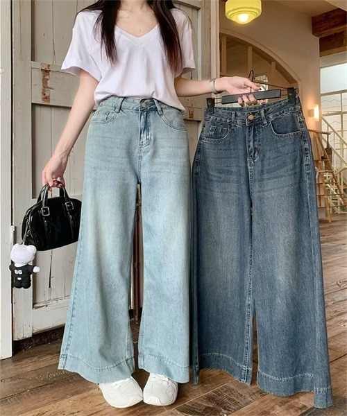 FREE STYLISTS(フリー スタイリスト)の「テンセルコットンデニムワイドパンツ(デニムパンツ・レディース・サックスブルー・S/M/L/XL/2XL)」の14枚目の写真