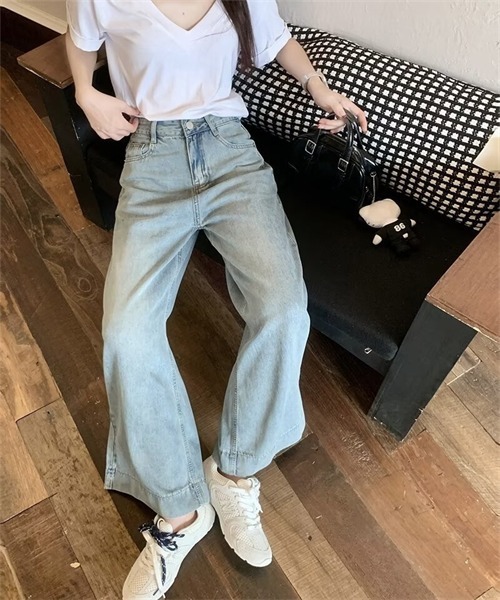 FREE STYLISTS(フリー スタイリスト)の「テンセルコットンデニムワイドパンツ(デニムパンツ・レディース・サックスブルー・S/M/L/XL/2XL)」の11枚目の写真