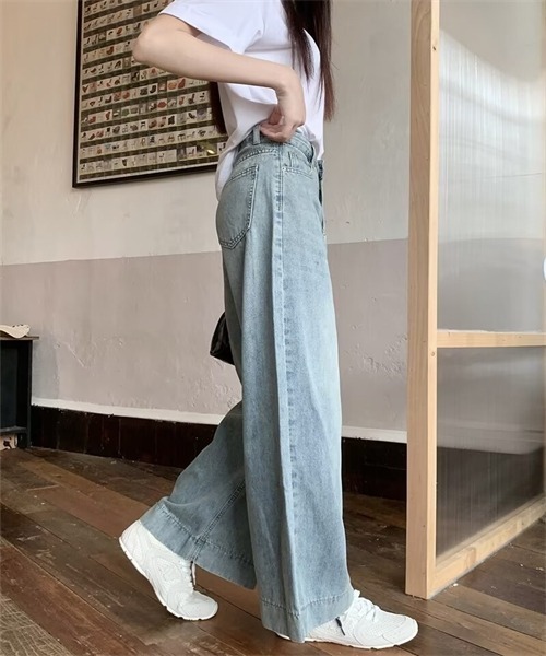 FREE STYLISTS(フリー スタイリスト)の「テンセルコットンデニムワイドパンツ(デニムパンツ・レディース・サックスブルー・S/M/L/XL/2XL)」の13枚目の写真