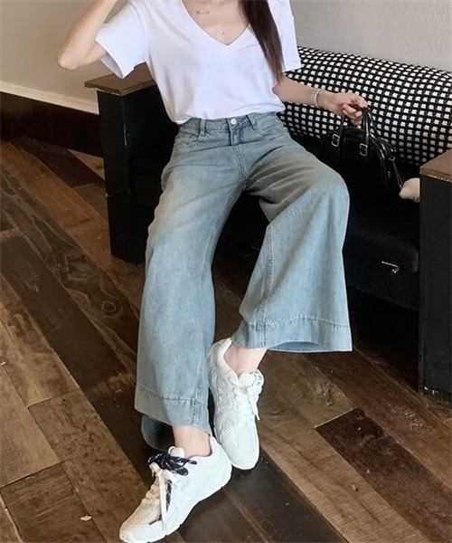 FREE STYLISTS(フリー スタイリスト)の「テンセルコットンデニムワイドパンツ(デニムパンツ・レディース・サックスブルー・S/M/L/XL/2XL)」の12枚目の写真