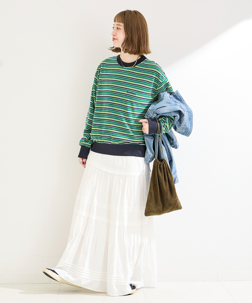 【セール】Healthknit/ヘルスニット 別注 ベロアクルーネックボーダープルオーバー（Tシャツ/カットソー）｜Healthknit（ヘルスニット）