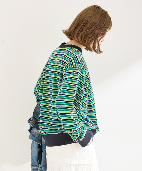 Healthknit - Healthknit ヘルスニット ベロアクルーネックボーダープルオーバー Healthknit/ヘルスニット 別注 ベロアクルーネックボーダープル