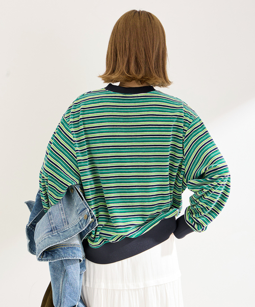 【セール】Healthknit/ヘルスニット 別注 ベロアクルーネックボーダープルオーバー（Tシャツ/カットソー）｜Healthknit（ヘルスニット）