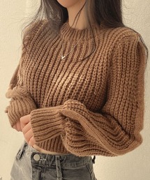 Teem Store | あぜ編み ショート丈 ボリュームスリーブ ニット(ニット/セーター)