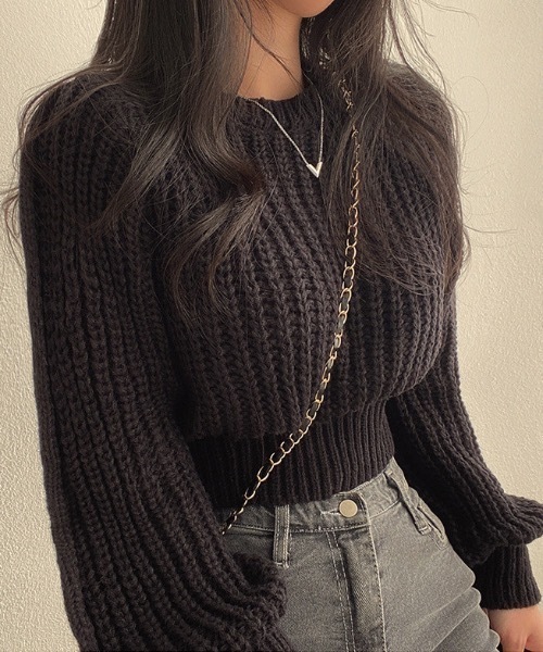Teem Store(チームストア)の「あぜ編み ショート丈 ボリュームスリーブ ニット(ニット/セーター・レディース・ブラック/ブラウン/ピンク/アイボリー・F)」の11枚目の写真