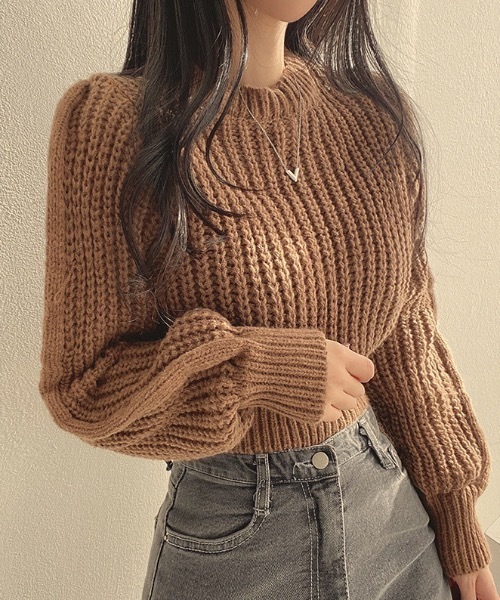 Teem Store(チームストア)の「あぜ編み ショート丈 ボリュームスリーブ ニット(ニット/セーター・レディース・ブラック/ブラウン/ピンク/アイボリー・F)」の12枚目の写真