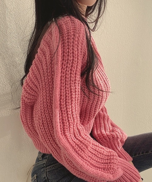 Teem Store(チームストア)の「あぜ編み ショート丈 ボリュームスリーブ ニット(ニット/セーター・レディース・ブラック/ブラウン/ピンク/アイボリー・F)」の14枚目の写真
