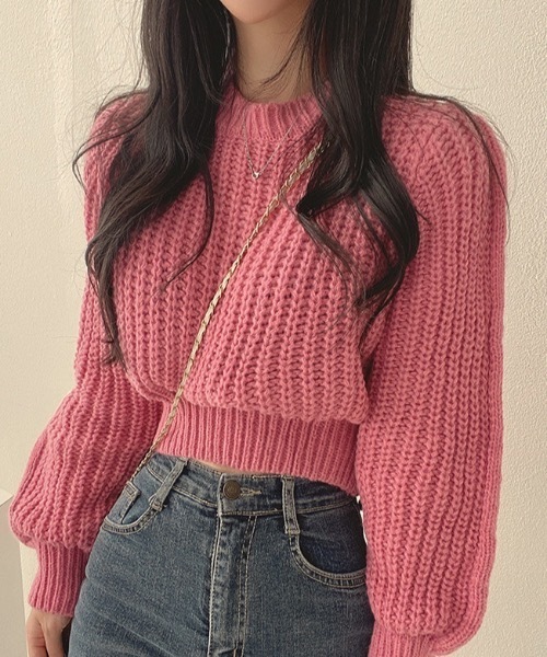 Teem Store(チームストア)の「あぜ編み ショート丈 ボリュームスリーブ ニット(ニット/セーター・レディース・ブラック/ブラウン/ピンク/アイボリー・F)」の15枚目の写真