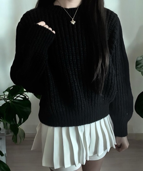 Teem Store(チームストア)の「あぜ編み ショート丈 ボリュームスリーブ ニット(ニット/セーター・レディース・ブラック/ブラウン/ピンク/アイボリー・F)」の16枚目の写真