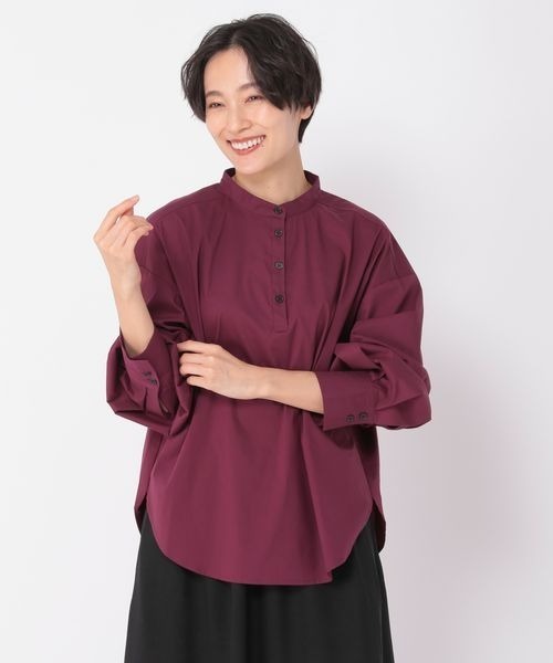 ブラウス シャツ 「ウタオ」袖タックバンドカラーブラウス レディース セール】《ウタオ》袖タックバンドカラーブラウス（シャツ