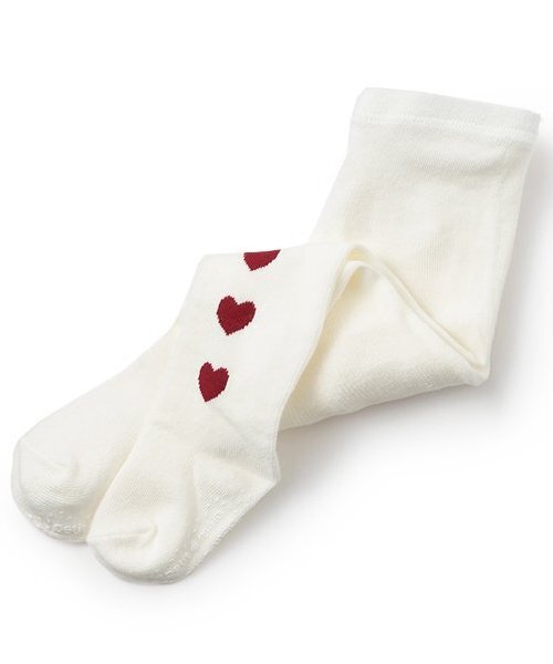 petit main(プティマイン)の「ハートタイツ(タイツ/ストッキング・キッズ・アイボリー/ライトピンク/ネイビー・70cm/80cm)」の1枚目の写真