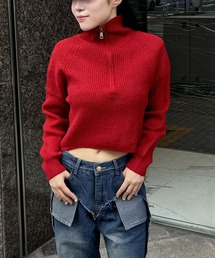 ショートハイネックハーフジップニット