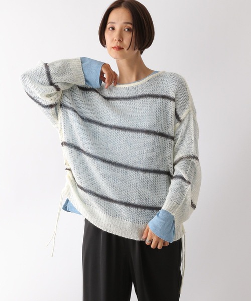 LEPSIM（レプシィム）の「5ゲージメッシュギャザープルオーバー　153632（ニット/セーター・レディース・ピンク/ホワイト×ブラック/ブルー/チャコールグレー・FREE）」の2枚目の写真