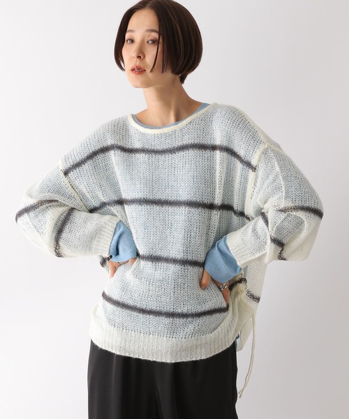 LEPSIM（レプシィム）の「5ゲージメッシュギャザープルオーバー　153632（ニット/セーター・レディース・ピンク/ホワイト×ブラック/ブルー/チャコールグレー・FREE）」の5枚目の写真