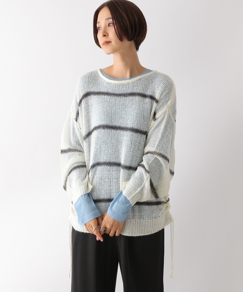 LEPSIM（レプシィム）の「5ゲージメッシュギャザープルオーバー　153632（ニット/セーター・レディース・ピンク/ホワイト×ブラック/ブルー/チャコールグレー・FREE）」の6枚目の写真