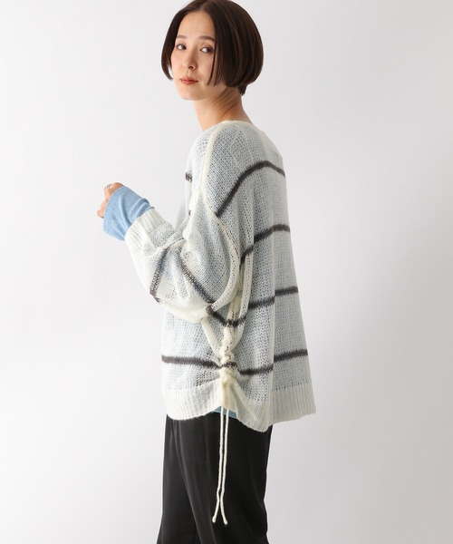 LEPSIM（レプシィム）の「5ゲージメッシュギャザープルオーバー　153632（ニット/セーター・レディース・ピンク/ホワイト×ブラック/ブルー/チャコールグレー・FREE）」の7枚目の写真