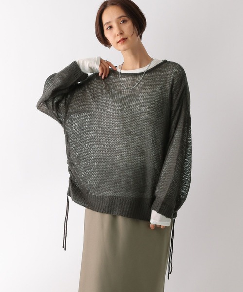 LEPSIM（レプシィム）の「5ゲージメッシュギャザープルオーバー　153632（ニット/セーター・レディース・ピンク/ホワイト×ブラック/ブルー/チャコールグレー・FREE）」の13枚目の写真