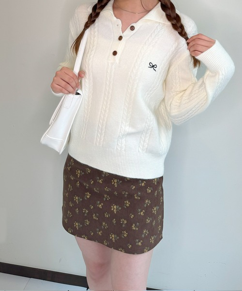 frunco(フランコ)の「リボン刺繍入りニットポロ(ポロシャツ・レディース・ピンク/ブラウン/ホワイト/ブラック/グレー・FREE)」の22枚目の写真