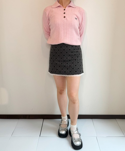 frunco(フランコ)の「リボン刺繍入りニットポロ(ポロシャツ・レディース・ピンク/ブラウン/ホワイト/ブラック/グレー・FREE)」の13枚目の写真