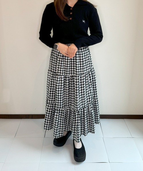 frunco(フランコ)の「リボン刺繍入りニットポロ(ポロシャツ・レディース・ピンク/ブラウン/ホワイト/ブラック/グレー・FREE)」の16枚目の写真