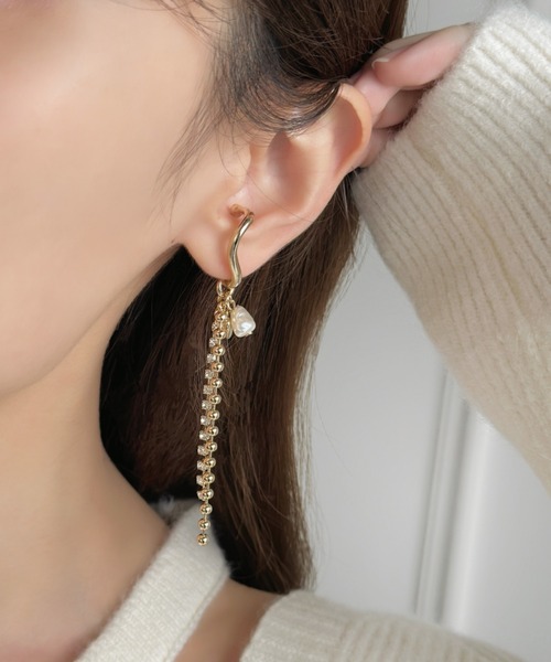 セール】2way/ジャラジャラハート×パールイヤーカフ（イヤーカフ