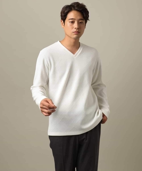 a.v.v（アーヴェヴェ）の「【ジャケイン可/細見え】モール幾何柄Ｖネックプルオーバー（Tシャツ/カットソー・メンズ・ブラック/ホワイト/ライトグレー・44/46/48/50/52）」の22枚目の写真