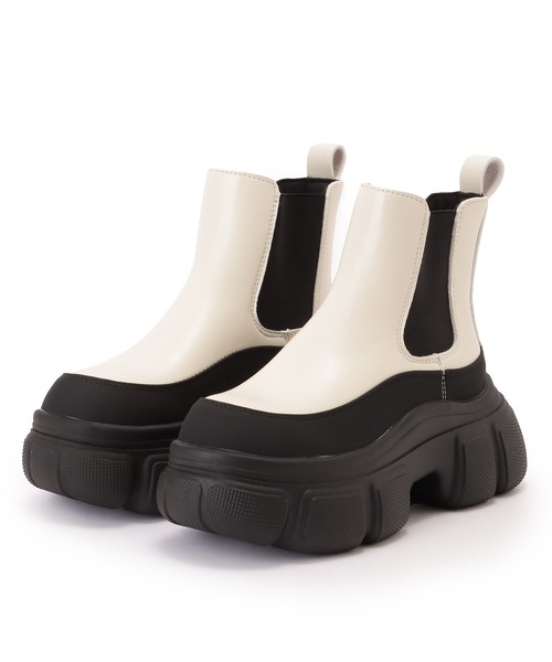 セール】レザー調 サイドゴア 厚底 ショート ブーツ（ブーツ）｜Lace