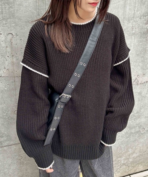 INGNI(イング)の「配色ステッチニット(ニット/セーター・レディース・アイボリー系3/ブルー系1/グレー系その他3/ブラック系その他2・M)」の2枚目の写真