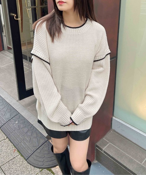 INGNI(イング)の「配色ステッチニット(ニット/セーター・レディース・アイボリー系3/ブルー系1/グレー系その他3/ブラック系その他2・M)」の17枚目の写真