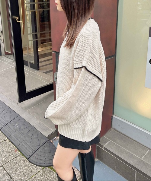 INGNI(イング)の「配色ステッチニット(ニット/セーター・レディース・アイボリー系3/ブルー系1/グレー系その他3/ブラック系その他2・M)」の18枚目の写真