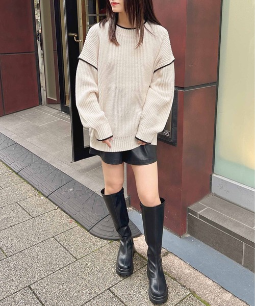 INGNI(イング)の「配色ステッチニット(ニット/セーター・レディース・アイボリー系3/ブルー系1/グレー系その他3/ブラック系その他2・M)」の20枚目の写真