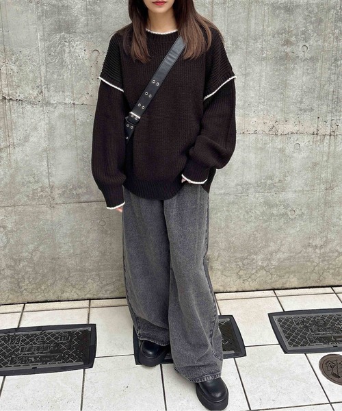 INGNI(イング)の「配色ステッチニット(ニット/セーター・レディース・アイボリー系3/ブルー系1/グレー系その他3/ブラック系その他2・M)」の8枚目の写真