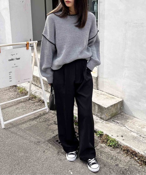 INGNI(イング)の「配色ステッチニット(ニット/セーター・レディース・アイボリー系3/ブルー系1/グレー系その他3/ブラック系その他2・M)」の14枚目の写真