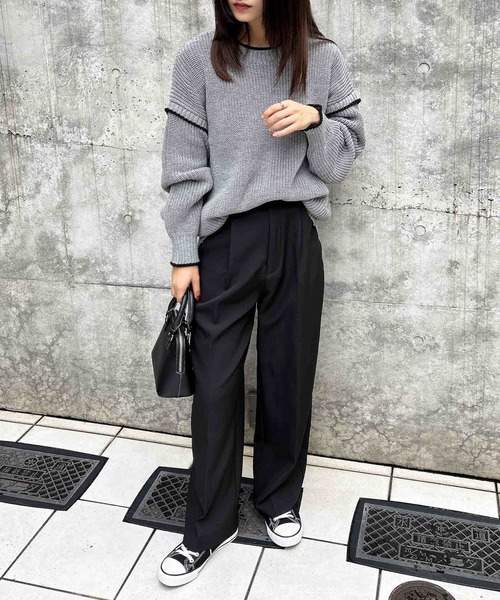 INGNI(イング)の「配色ステッチニット(ニット/セーター・レディース・アイボリー系3/ブルー系1/グレー系その他3/ブラック系その他2・M)」の15枚目の写真