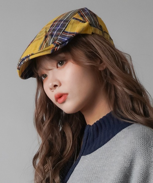 SPINNS（スピンズ）の「チェック柄ハンチング（ハンチング/ベレー帽・レディース・レッド/イエロー・ONESIZE）」の8枚目の写真