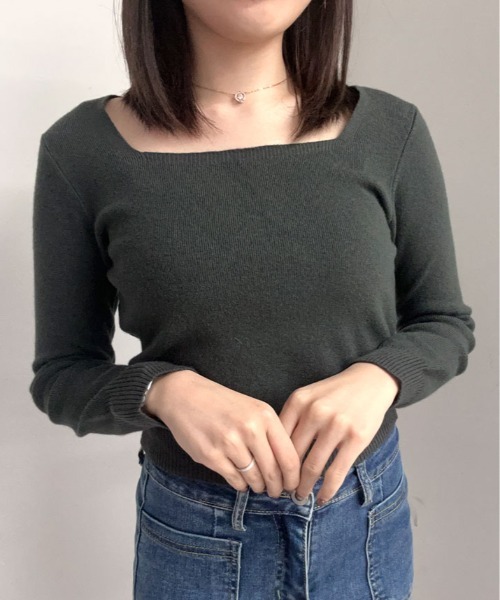 kirakiraShop(キラキラショップ)の「スクエアネック シンプル ニットソー(ニット/セーター・レディース・ホワイト/レッド/チャコール/ブラック/グレー・FREE)」の21枚目の写真