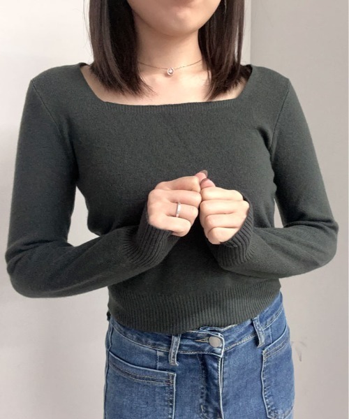 kirakiraShop(キラキラショップ)の「スクエアネック シンプル ニットソー(ニット/セーター・レディース・ホワイト/レッド/チャコール/ブラック/グレー・FREE)」の22枚目の写真