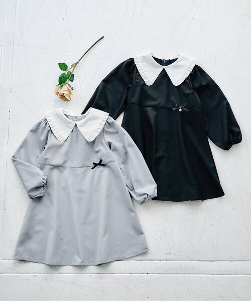 セール】【フォーマル対応/ジュニア対応】フリル衿フレアワンピース＿