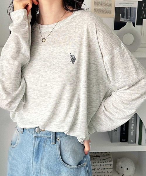 U.S. POLO ASSN.(ユーエスポロアッスン)の「GeeRA別注【U.S. POLO ASSN.】ユーエスポロアッスン インナー使いにちょうどいい! やわらかスラブロンT カラー&ボーダー(Tシャツ/カットソー・レディース・ホワイト系その他/ブラック/ピンク系その他/オートミール/オフホワイト/ブルー系その他・LARGE/X-LARGE/MEDIUM)」の4枚目の写真