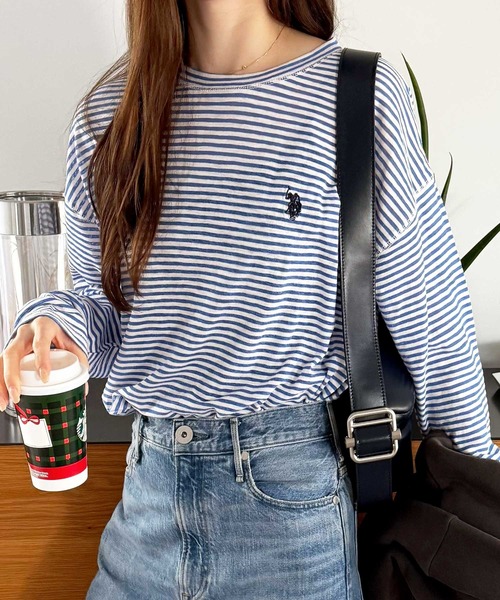 U.S. POLO ASSN.(ユーエスポロアッスン)の「GeeRA別注【U.S. POLO ASSN.】ユーエスポロアッスン インナー使いにちょうどいい! やわらかスラブロンT カラー&ボーダー(Tシャツ/カットソー・レディース・ホワイト系その他/ブラック/ピンク系その他/オートミール/オフホワイト/ブルー系その他・LARGE/X-LARGE/MEDIUM)」の5枚目の写真