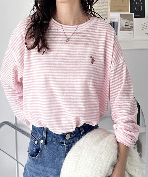 U.S. POLO ASSN.(ユーエスポロアッスン)の「GeeRA別注【U.S. POLO ASSN.】ユーエスポロアッスン インナー使いにちょうどいい! やわらかスラブロンT カラー&ボーダー(Tシャツ/カットソー・レディース・ホワイト系その他/ブラック/ピンク系その他/オートミール/オフホワイト/ブルー系その他・LARGE/X-LARGE/MEDIUM)」の6枚目の写真